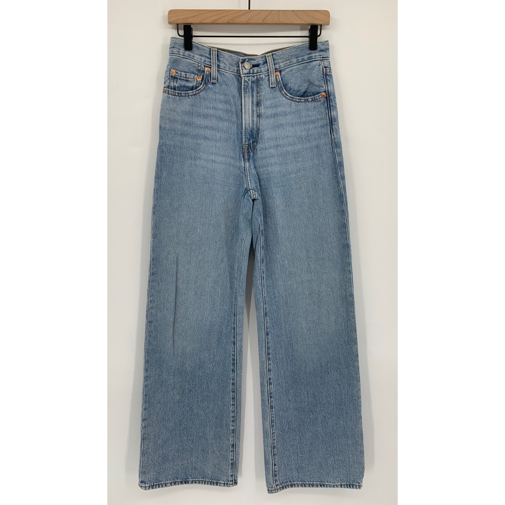 Levis Ribcage Wide Leg Jeans Women 25 Blue Fade 100% Cotton Denim Pants
